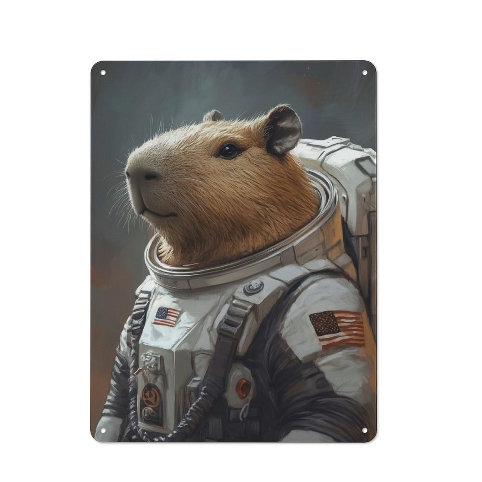 Junmoney Capybara Astronaut Painting Retro Metal Plaque 40X30cm Featuring For Garage Wall, A Winter Wall Decor Update For Workshop Decor Fans
