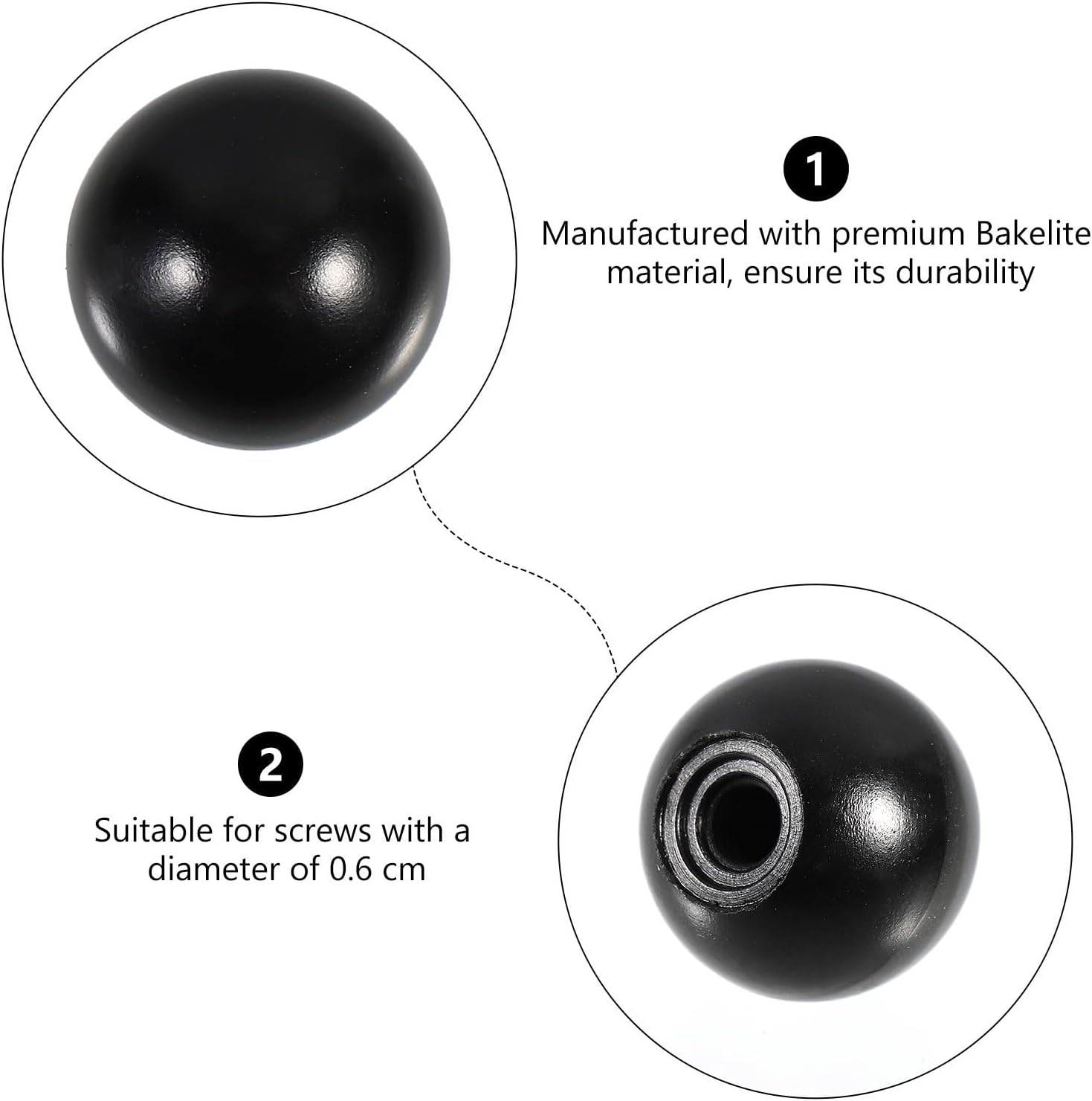 Ball Knobs Lightweight 15pcs Black Bakelite Female Threaded Knobs Suitable for M6 Screw Diameter 0.6cm for Machine Tool Handle Replacement