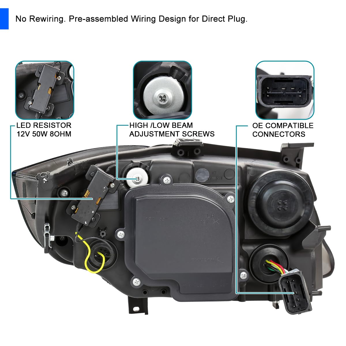 SPEC-D TUNING Chrome Dual Projector Headlights with 3D LED Tube and Startup Animation Compatible with 2006-2011 BMW 3-Series E90 Sedan/E91 Wagon, Left + Right Pair Headlamps Assembly