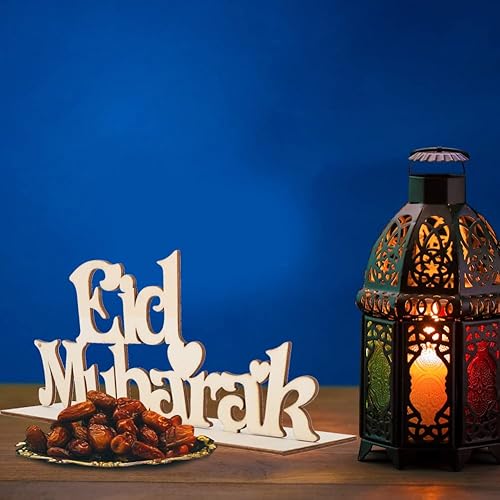 Miniatura 2 de Pssopp Letrero de madera de Eid de madera para Ramadán, decoración de Eid Mubarak, decoración de letras de madera, adornos de letras de Eid Mubarak,
