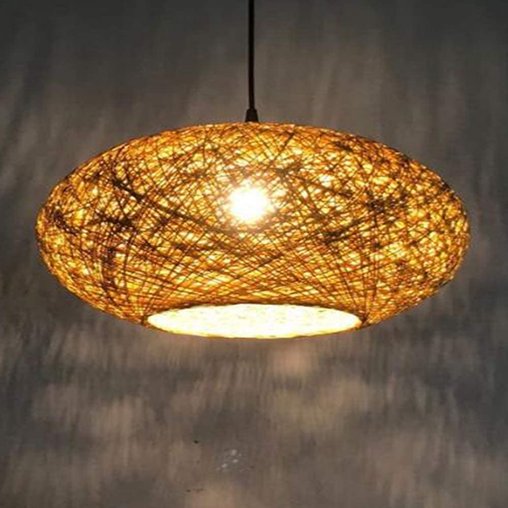 Lampada A Sospensione in Bambù Intrecciato A Mano Rattan Naturale Lampada A Sospensione Creativa Fatta A Mano Ristorante Camera Da Letto Soggiorno Lampadario Sala Da Pranzo Lampada Vintage E27, 50CM