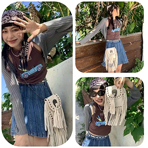 Image of Y2K Punk Fringe Bag Novelty Tassel Gothic Western Crossbody Purse Women Sourpuss Shoulder Rockstar Halloween