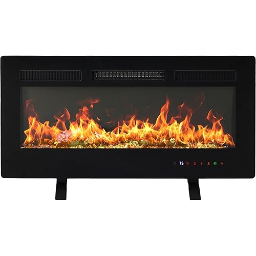 DUMOS 36" Freestanding Electric Fireplace, 1500W/750W Wall Mounted or Recessed Insert Fireplaces Heater with Remote Control,13 Adjustable Flame Color, 12H Timer, Touch Screen，Inky