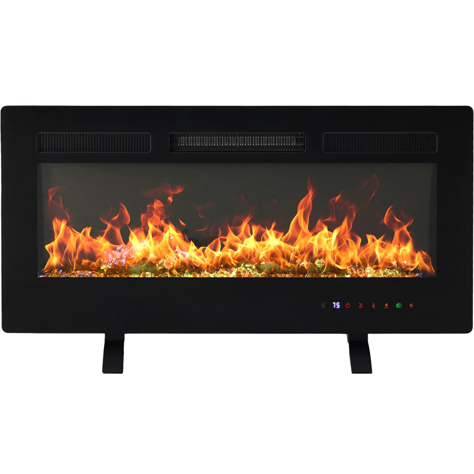 DUMOS 36 Inch Electric Fireplace Wall Mounted/Recessed/Free Standing Space Heater with Remote Control Adjustable Flame Colors Touch Screen Energy