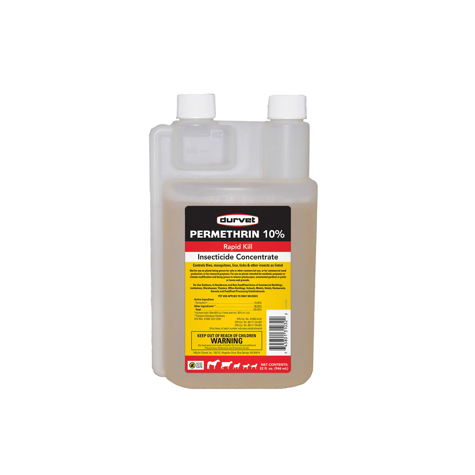 DURVET 2253432 Permethrin - EC 10 Percent - Concentrate - 32 Ounces