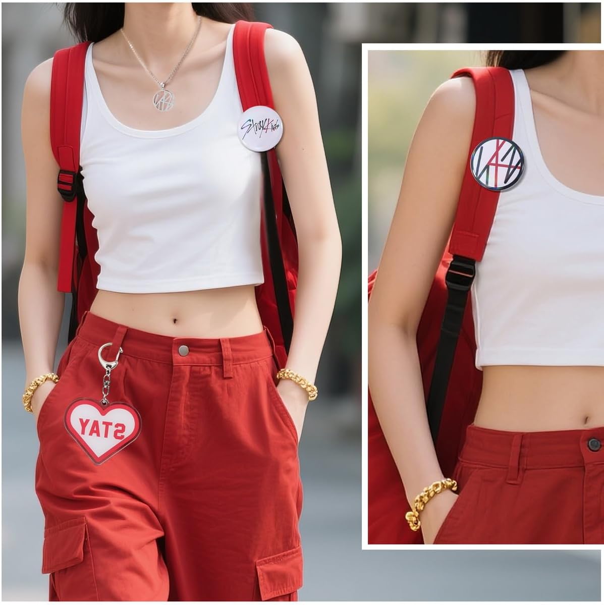 Stray Merch Gifts Set, Including 55 Postcards, 96 Stickers, 2 Keychain, 2 Pins, 2 Paper Tape, 2 Fridge Magnet, ID Badge Holder, Pocket Notebook and Pendant for Skz's Stays Fans Gifts - Image 4