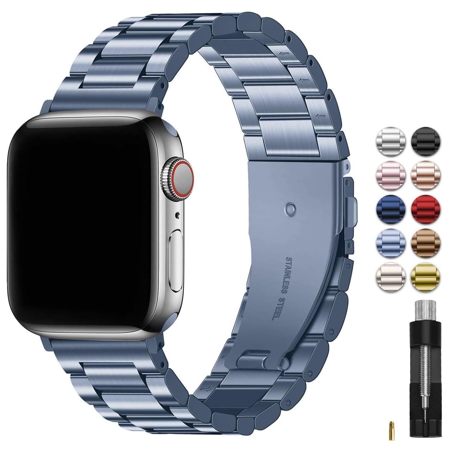 Fullmosa Compatible with Apple Watch Straps 44mm 46mm 45mm 49mm 42mm 41mm 40mm 38mm, Metal Stainless Steel Replacement Bands for iWatch Ultra SE 3 2 1 Series 11 10 9 8 7 6 5 4, Black & Protective Case — view 7