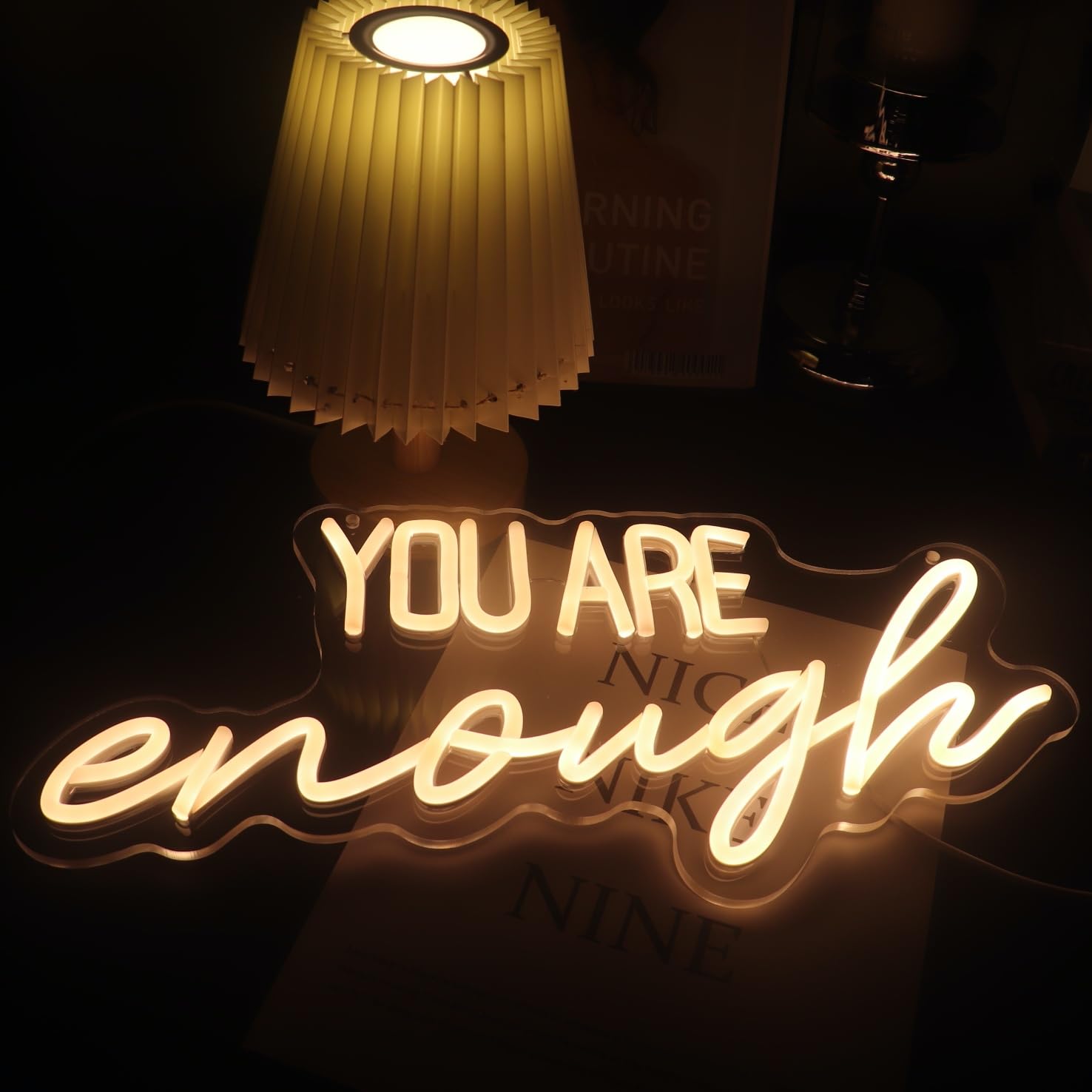 You Are Enough Neon Sign Word/Letters USB Powered with Dimmer Switch Neon Lights for Room Home Bar Art Wall Decor Party Window Living Room Decor Wall Hanging Decoration (warm white) - Image 2