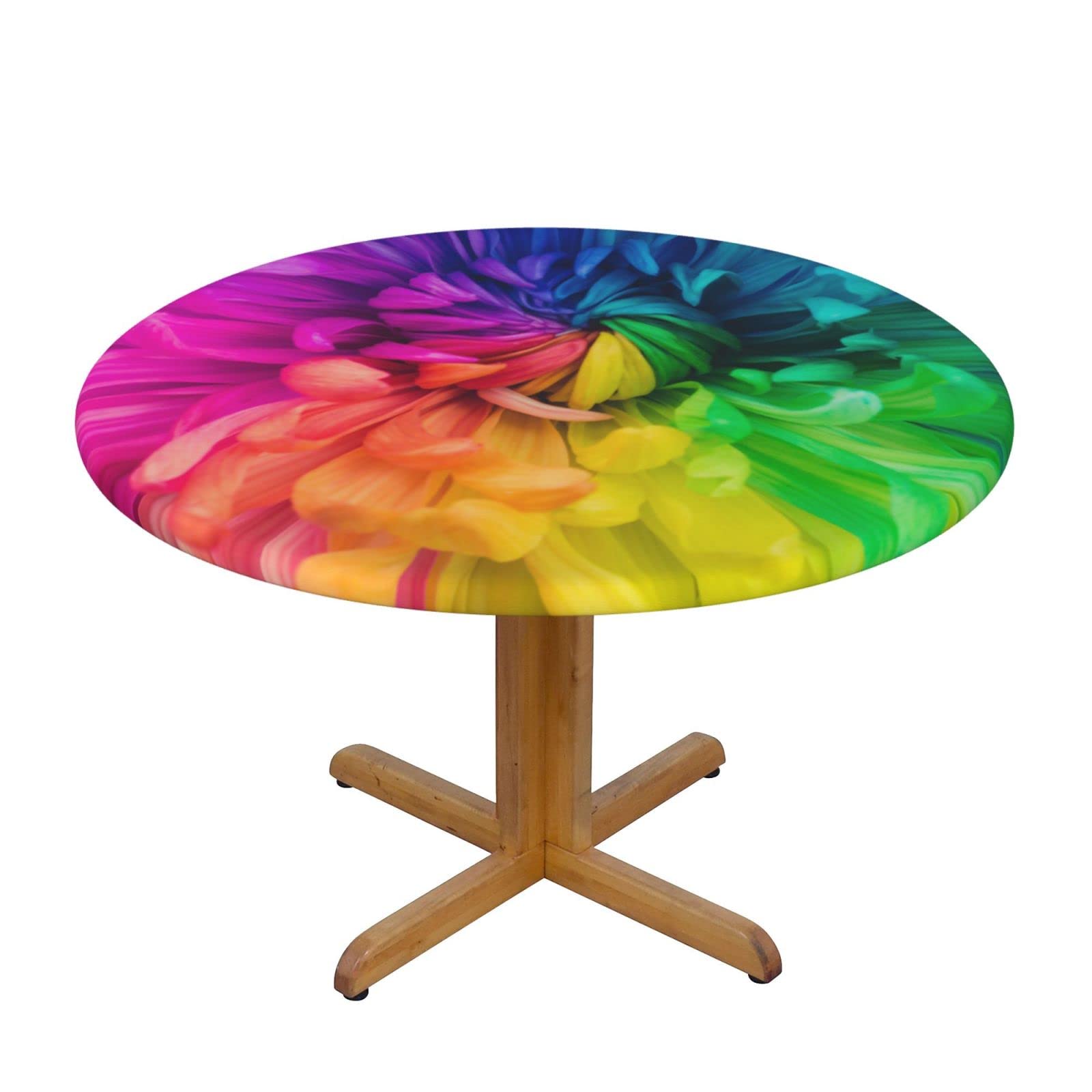 Futterya Round Tablecloth Colorful Flower Fitted Elastic Waterproof Wipeable Table Cloth Cover Decorations Table Pad Cover for lndoor Outdoor-Medium