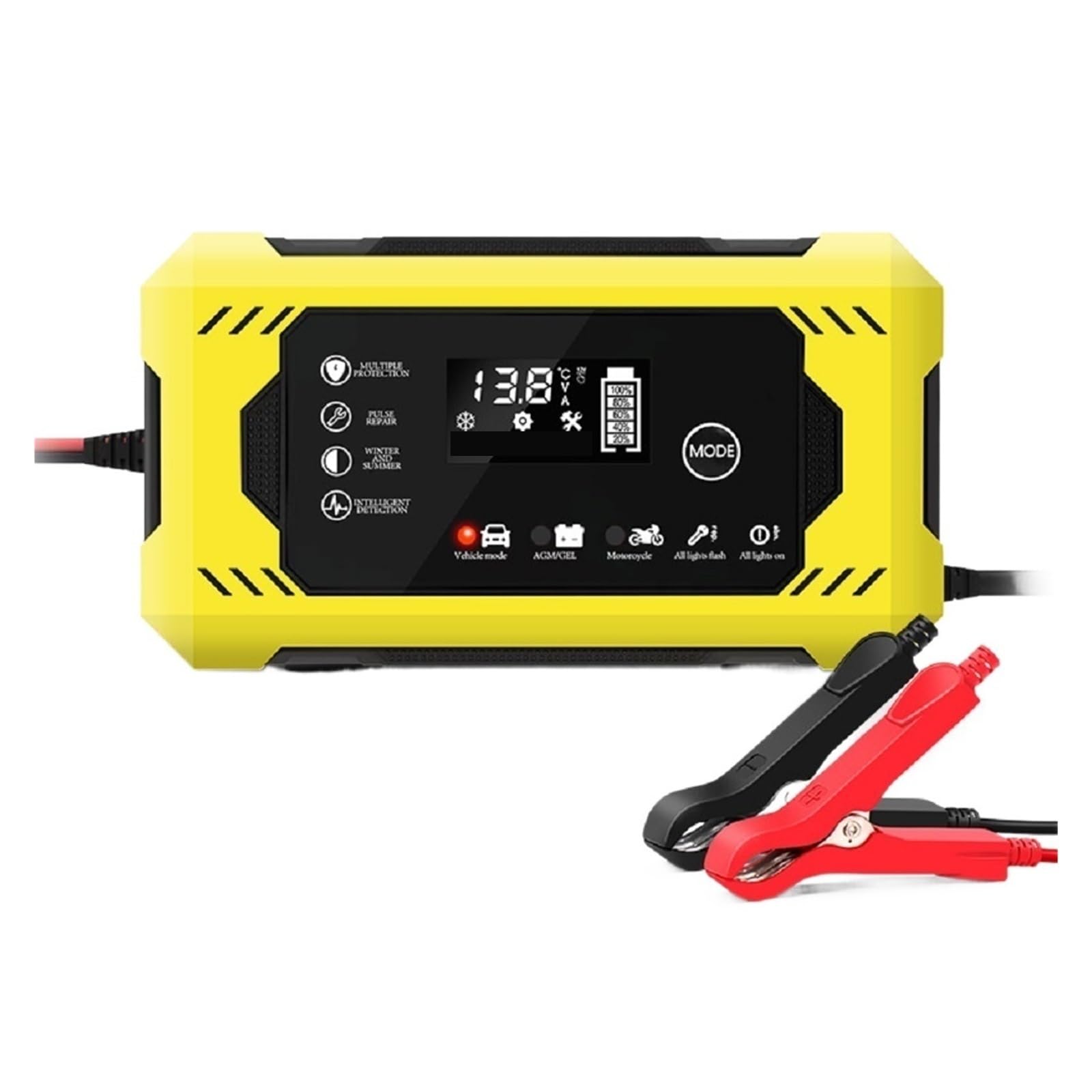 Cargador De Batería Coche 12V 6A Carga Rápida Inteligente Tipo Reparación Pulso Auto-Stop Modo Dual Ácido Plomo For Motocicleta Camión Potente Carga Rápida(Yellow)