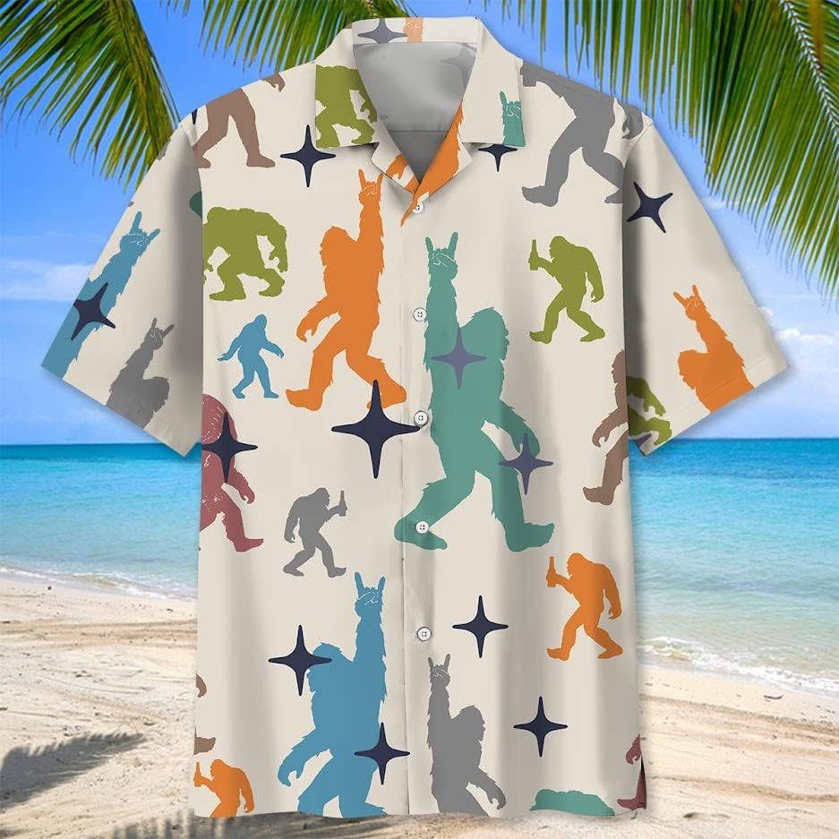 Bigfoot Hawaiian Shirts for Men Short Sleeve Aloha Beach Shirt Summer Surfing Sasquatch Casual Button Down Shirts - Image 2