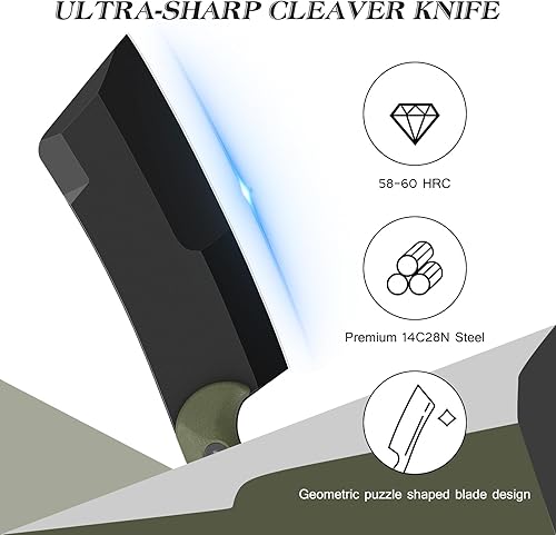 Miniatura 2 de Cuchillo de carnicero de 5.5 pulgadas, cuchillo de chef y carne, 2 en 1 con funda, cuchillos de cocina multiusos con mango G10 de espiga completa
