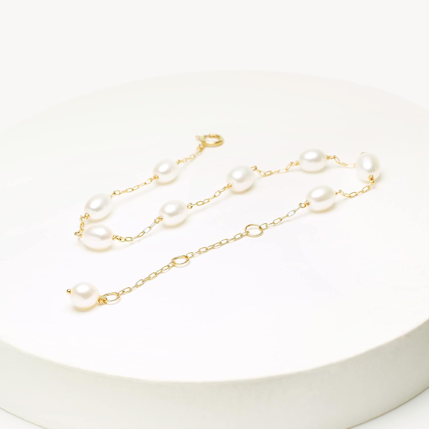 Pearl Bracelet for Women 14K Gold Filled Freshwater Cultured Pearl Handmade Bracelet Tin Cup Pearl Bracelet Jewelry,7.0"+0.5"+0.5" - Image 6