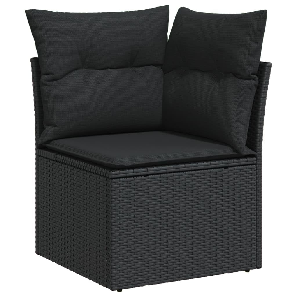 Garten-Sofa-Set, 8-teilig, Schwarz, synthetisches Rattan | Akazientisch im Lieferumfang enthalten, abnehmbare Kissen, modulares Design, einfache Reinigung