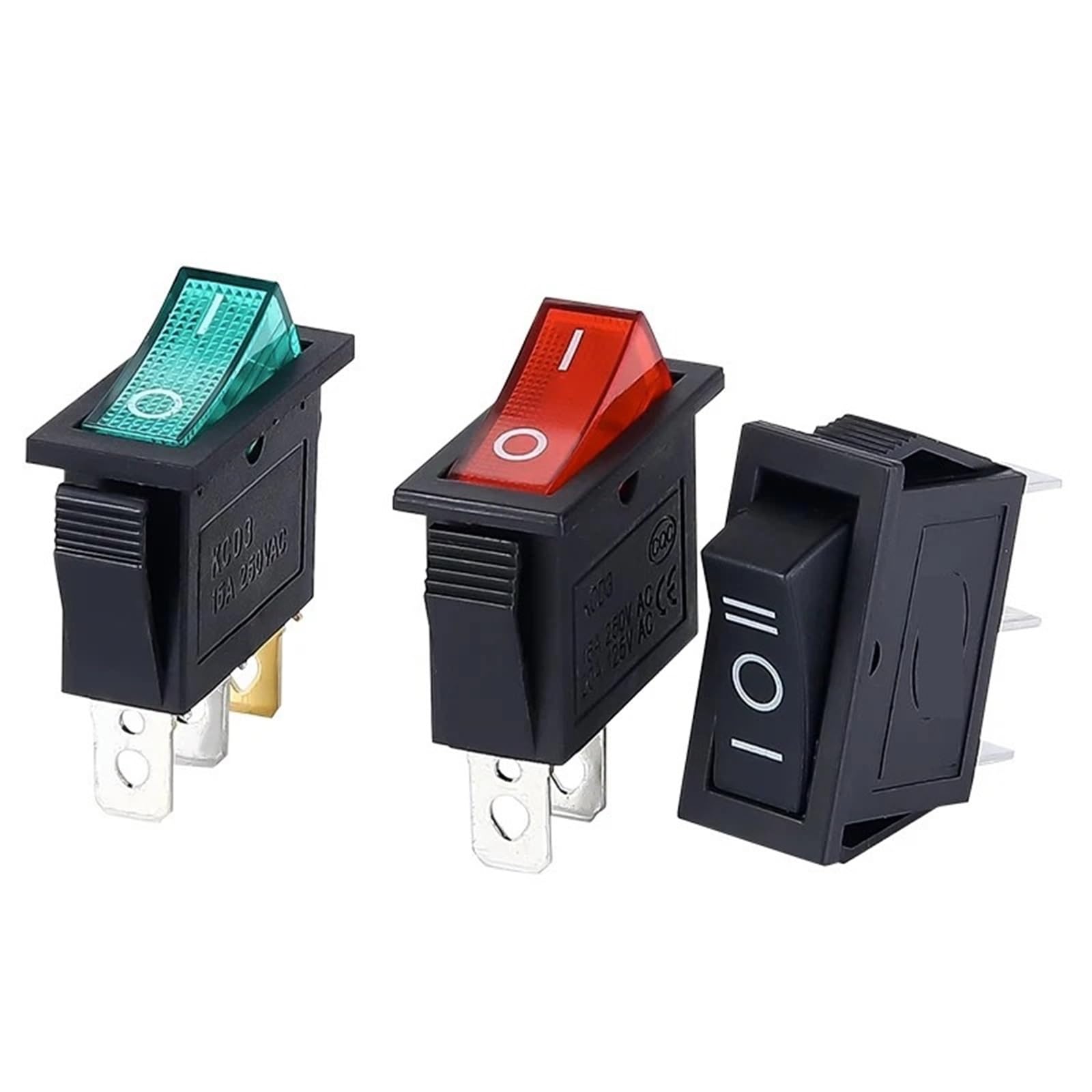 Interrupteur à bascule KCD3, 2 positions, 3 broches, marche/arrêt, équipement électrique avec interrupteur d'alimentation lumineux, 16 A, 250 V/20 A, 125 V CA, 10 pièces(2D 3PIN Green)
