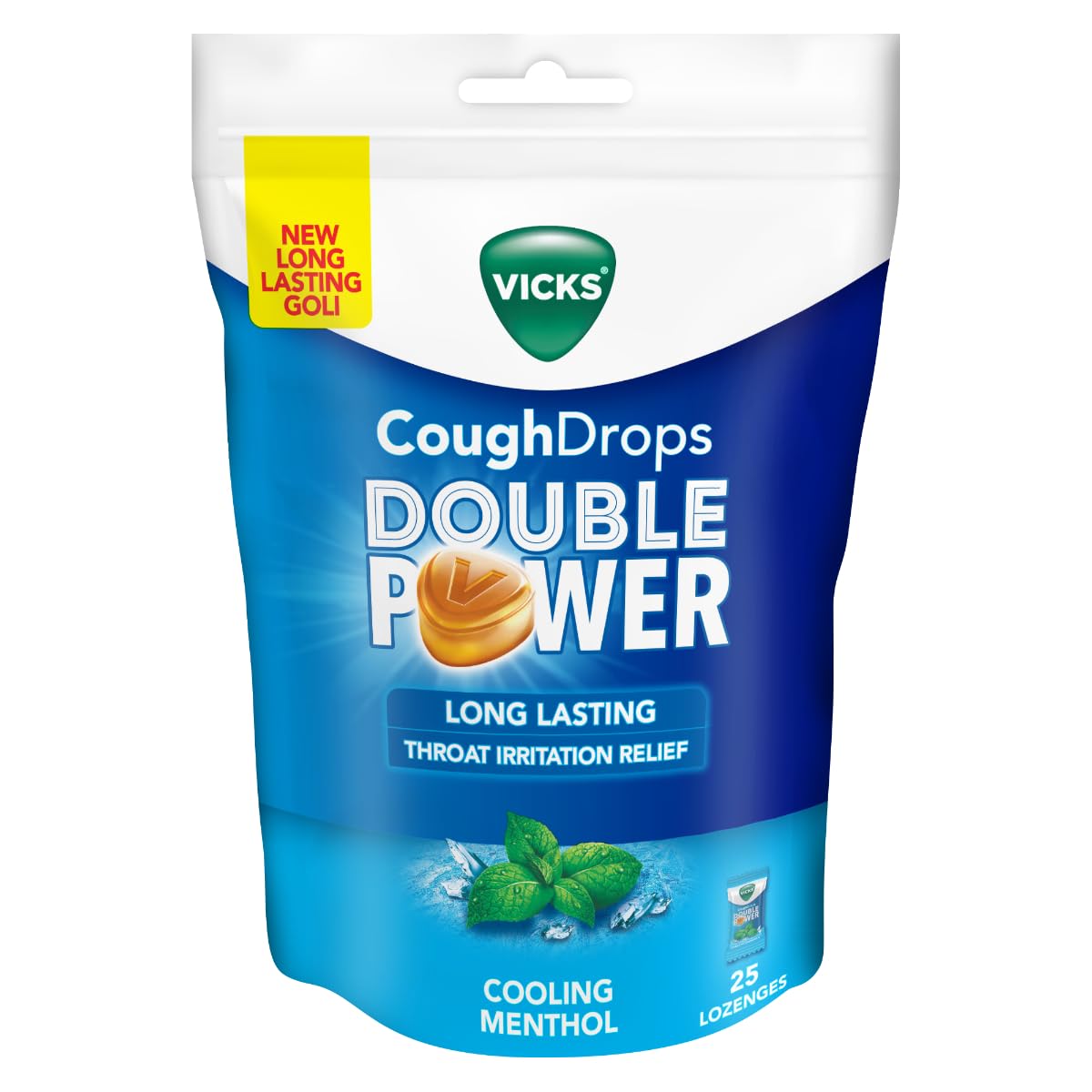 COUGH DROPS DOUBLE POWER (Bag of 25) WITH AYURVEDIC INGREDIENTS FOR FAST RELIEF FROM THROAT IRRITATION & COUGH, COOLING MENTHOLFLAVOUR