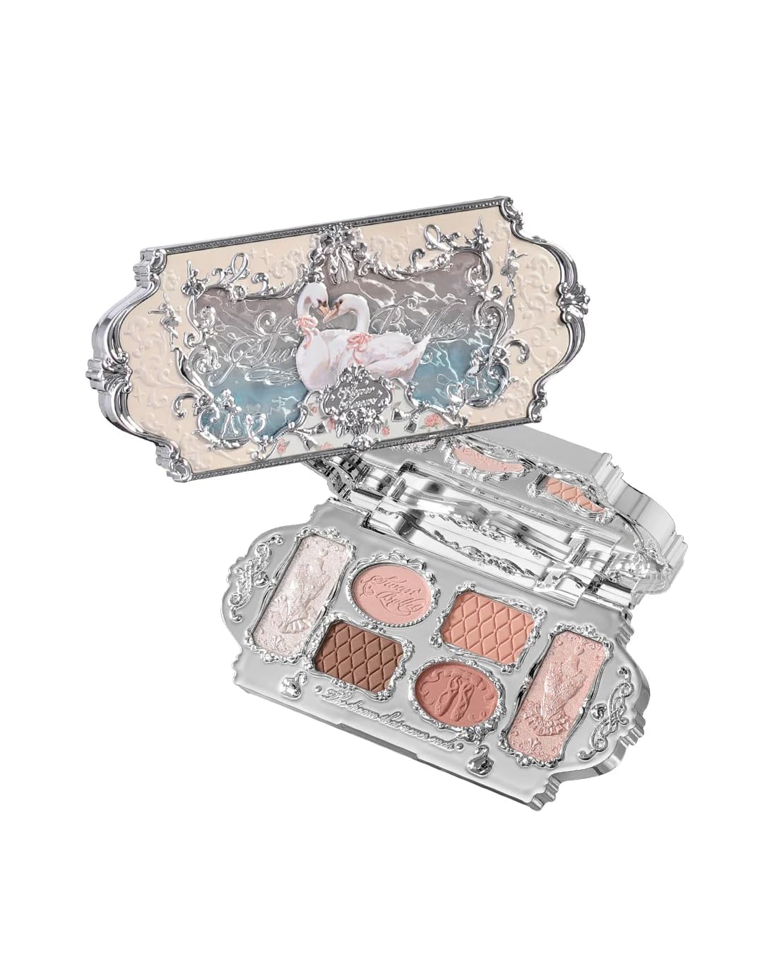 Palette de maquillage Swan Ballet, ombre à paupières Flower Know, blush, enlumineur et contouring, palette de maquillage pour le visage avec 4 teintes mates + 2 teintes neutres irisées (White Swan)