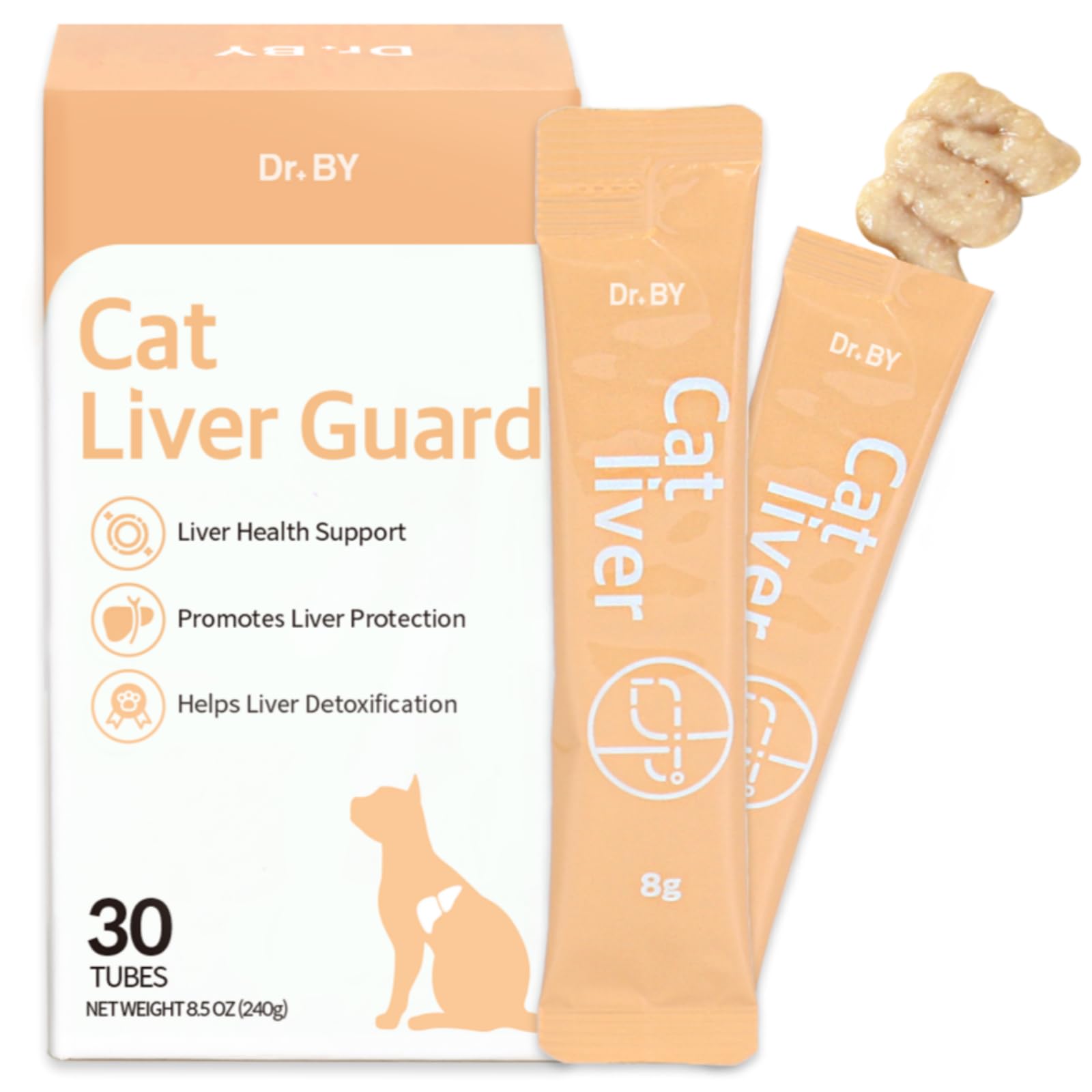 Dr.by Cat Liver Guard Squeezable Liver Supplement for Cats Feline Hepatic Support with Milk Thistle, Artemisia annua(SPB-201), Taurine lickable Formula Individually Packaged