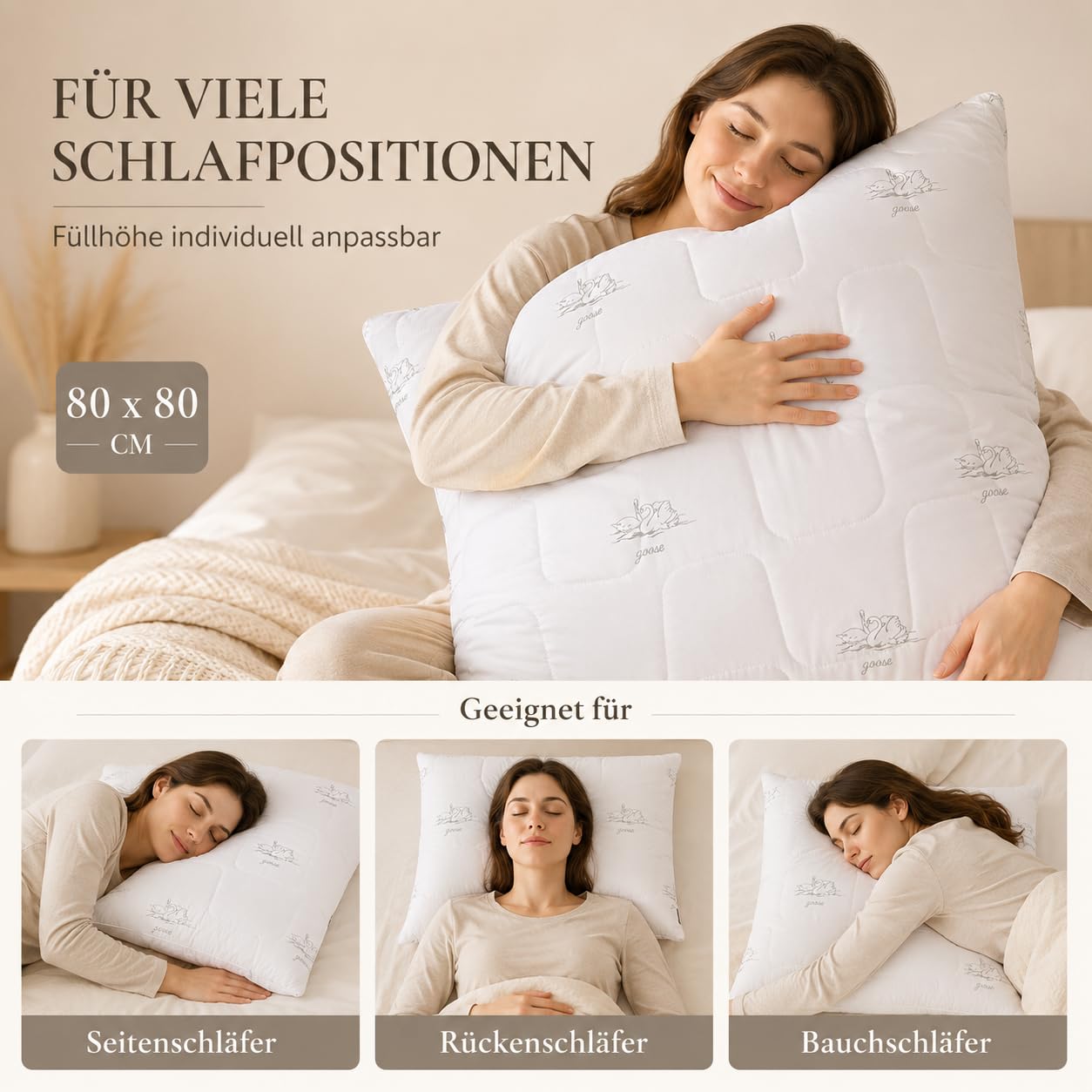 sei Design Kopfkissen 80x80 [ 2er Set ] Schlafkissen atmungsaktiv - gefüllt mit luxuriöse Mikrofaser- Kissen 80x80 Doppelpack - Sofa-Kissen Zierkissen für Couch Bett - waschbar Antiallergisch