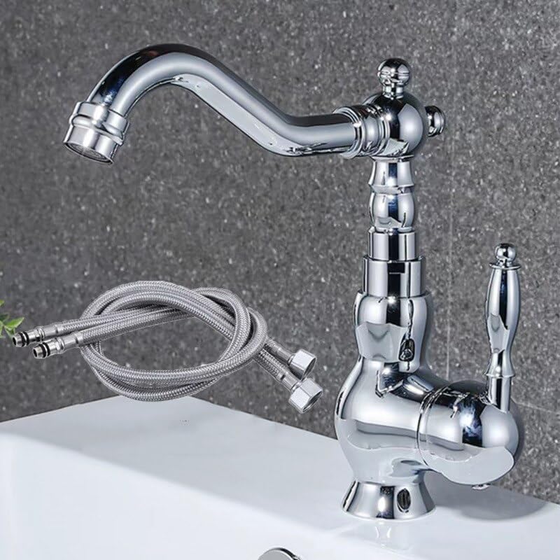 Robinet mitigeur de lavabo chrome rotatif pour eau chaude et froide style européen