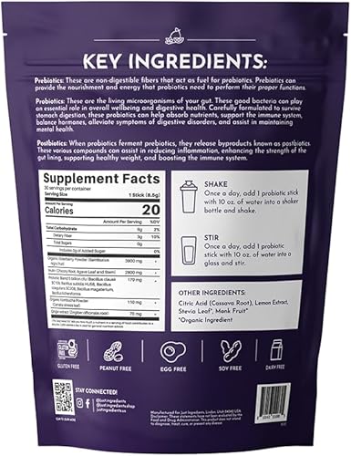 Miniatura 2 de Complejo probiótico 3 en 1 de limonada de saúco, mezcla de bebida de 30 barras con prebióticos, probióticos y postbióticos, 5 mil millones de cepas