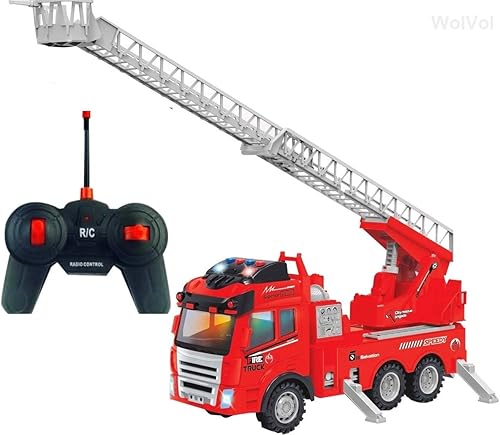WolVol K Camión de bomberos eléctrico a control remoto motor de bomberos RC iluminado con escalera extensible y sonidos juguete de acción de disponible en Yaxa Colombia