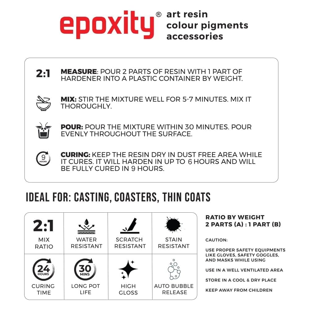 Epoxity Pro-Grade (6 hrs Quick dry) Crystal Clear Fast Cure Epoxy Resin (750g) - Non-Toxic, UV-Resistant for Jewelry, Art & Craft, Keychains & More 3