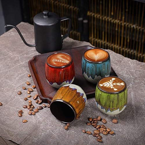 Miniatura 6 de Tazas de café expreso de cerámica con cambio de horno, tazas de café espresso pequeñas, tazas de degustación, juego de 4 (4 colores)