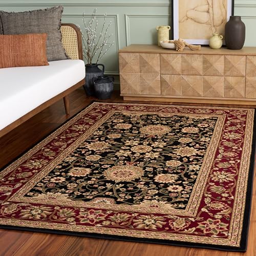 SAFAVIEH Lyndhurst Collection Area Rug - 5'3 x 7'6, Black & Red, Traditional Oriental Design, Non-Shedding & Easy Care, Ideal for High Traffic Areas in Living Room, Bedroom (LNH212G)