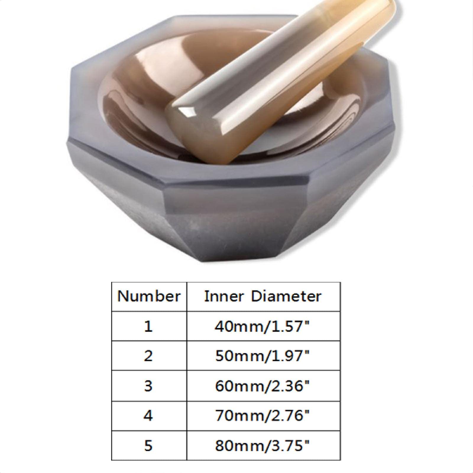 Ensemble de mortier et pilon en agate naturelle de meulage de laboratoire - Diamètre interne 60 mm