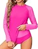 JACK SMITH Womens 3 Piece Long Sleeve Rush Guard Swimsuit UPF 50 Tummy Control High Waist Bathing Suit