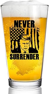 DU VINO Never Surrender Trump Beer Pint Glass 16oz- Great Gift for Dad, Mom, GOP, Conservative, Political Collector- USA MADE!