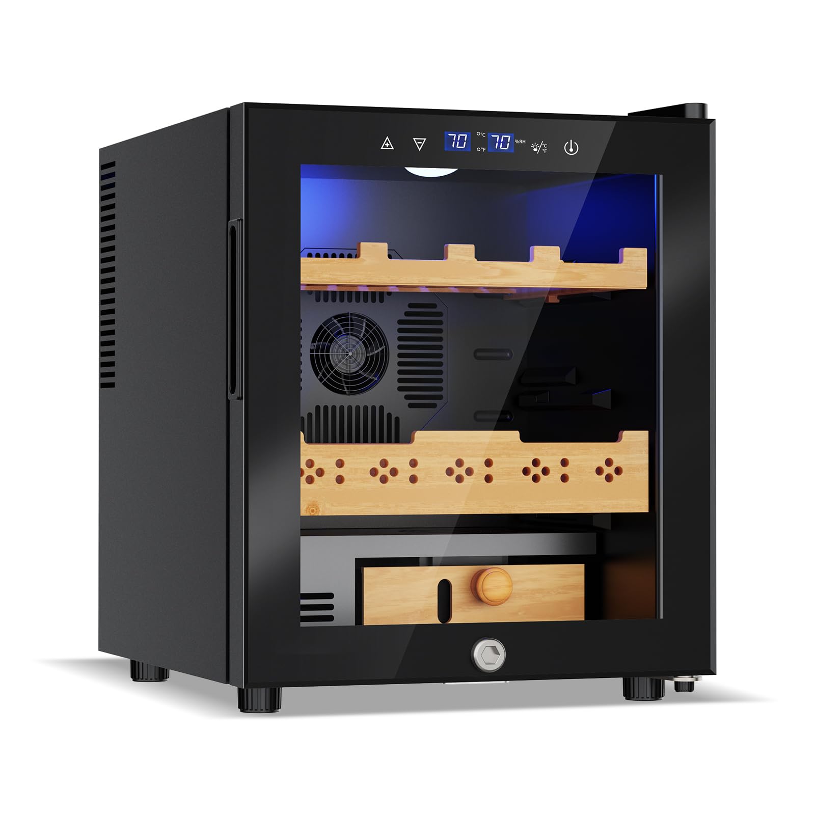 Velivi Electric Humidor-50L Cooling &amp; Heating Humidor, Smart Touch Control Humidity &amp; Temp Humidors wtih Spanish Cedar Wood Tray, Digital Display, Safety Lock, Desktop Gift for Men