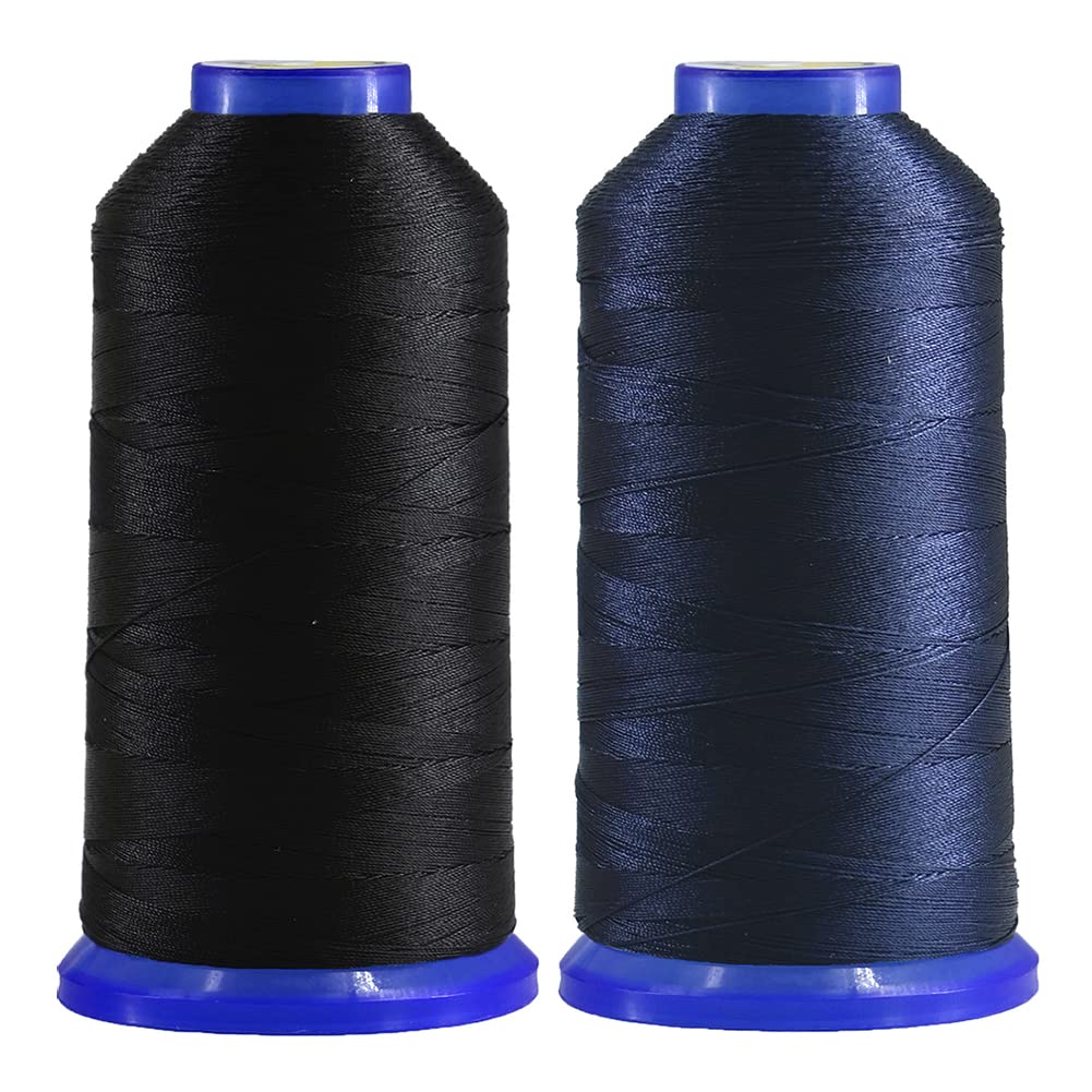 Selric [2600Yards / Black + Navy Blue] Pack of 2 Tex 90 Bonded Nylon Thread for Leather Sewing 280D/3 T90#92 Heavy Duty Upholstery Thread for Leather