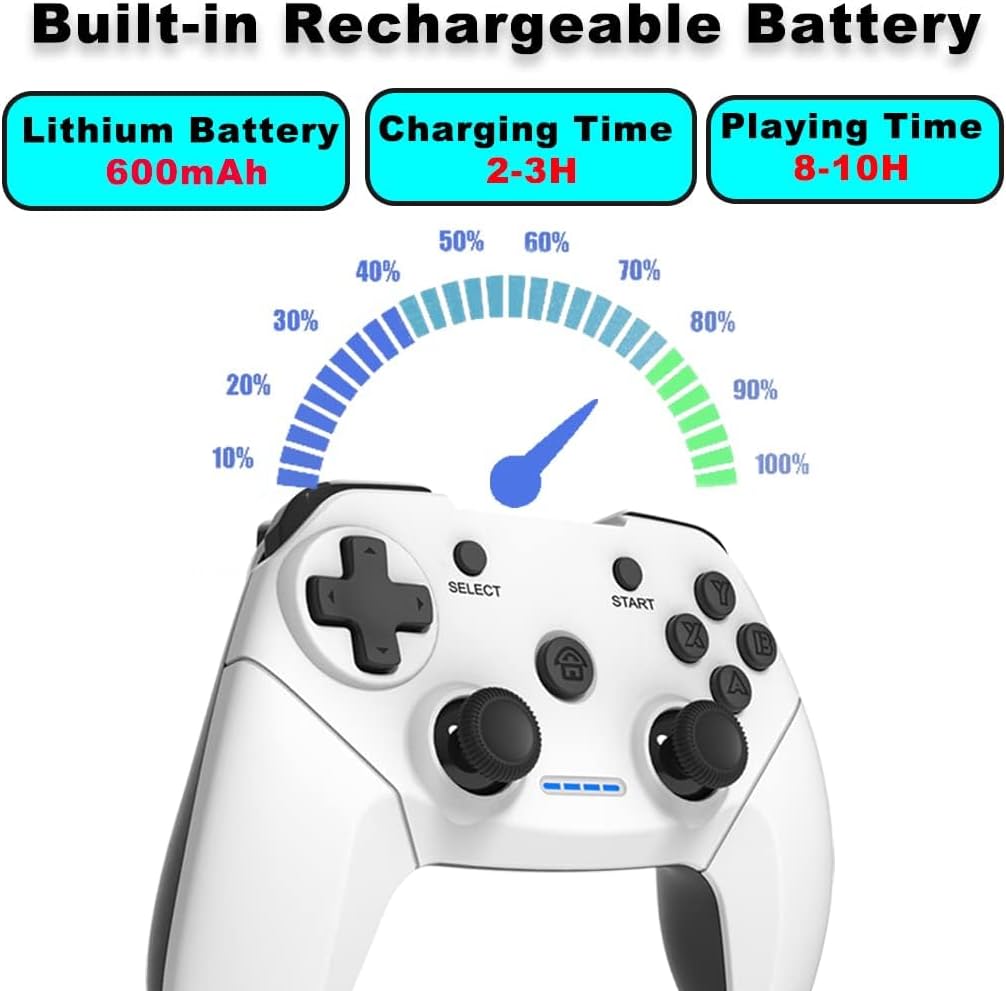 Maegoo Wireless Game Controller with battery charging and playing time information