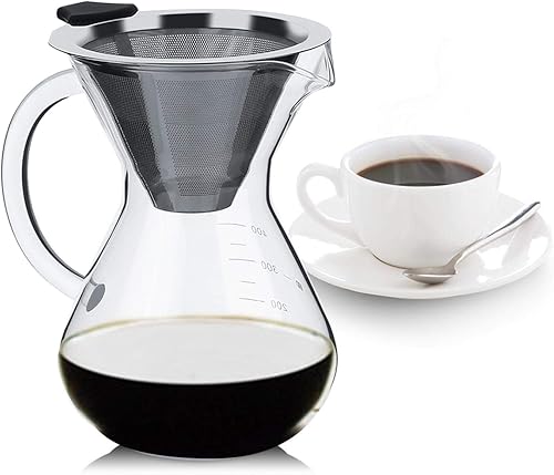 Miniatura 4 de Cafetera vertida, reutilizable, de vidrio transparente de 15.7 onzas líquidas, cafetera de goteo a mano con filtro permanente, herramientas de café