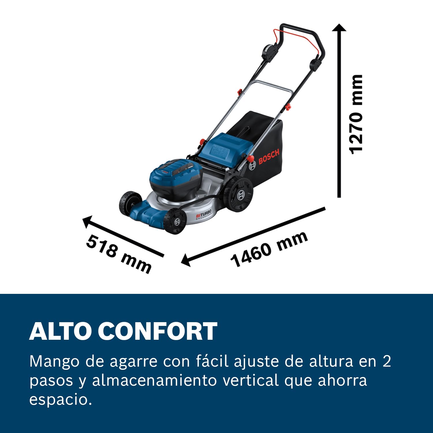 Bosch Professional 18V cortacésped a batería GRA 18V2-46 sin bat./carg. | Ancho de corte de 46 cm, 6 alturas y cesto de 60L. Incluye tapón de triturado