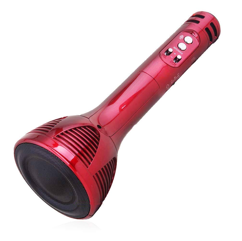 BigPlayer Design 2 Wireless Bluetooth Handheld Microphone Stand with HI FI Speaker Audio Recording for Cellphone Karaoke Mike (Red), standard