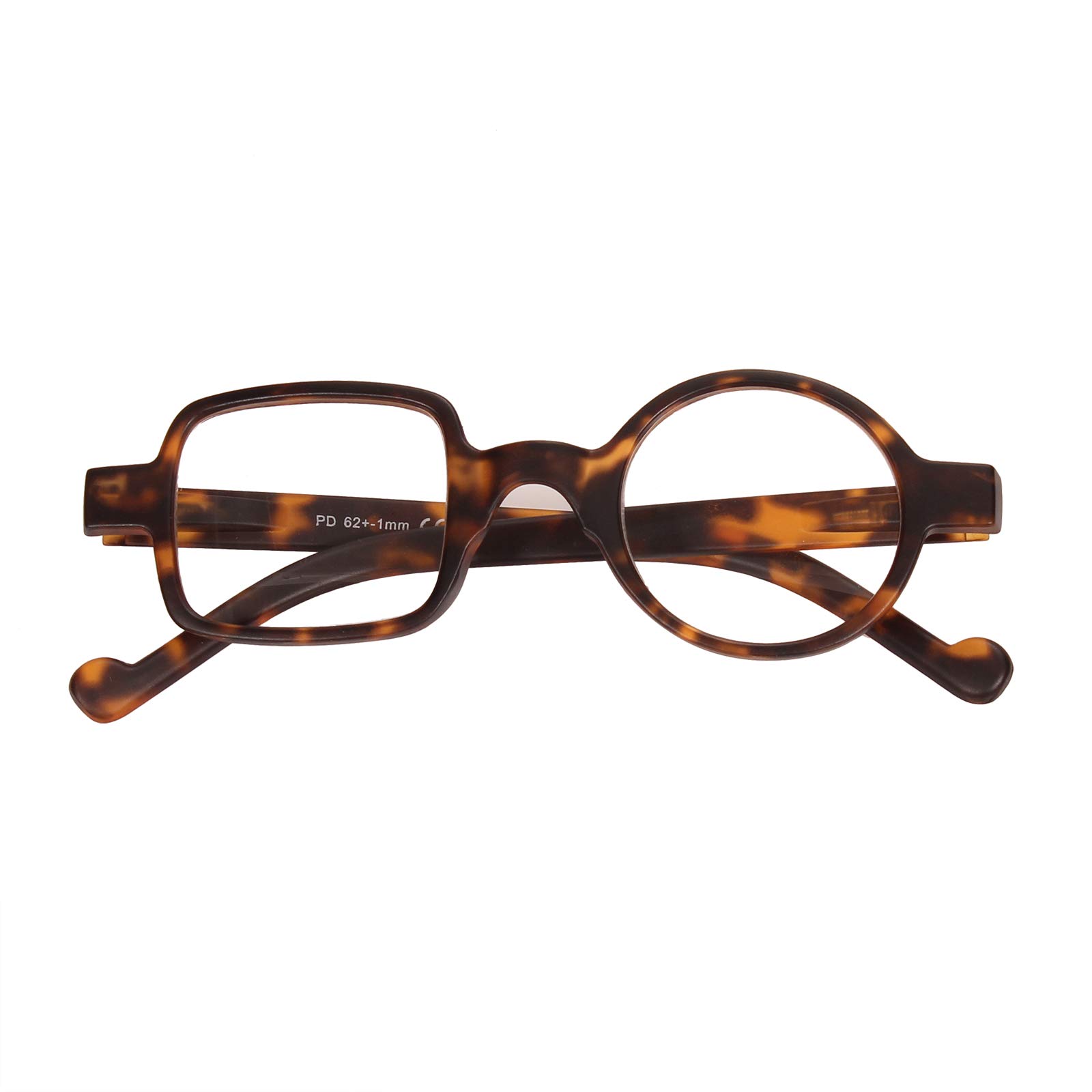Agstum Yellow Leopard Odd Readers One Square And One Round Vintage Reading Glasses (, +3.50)