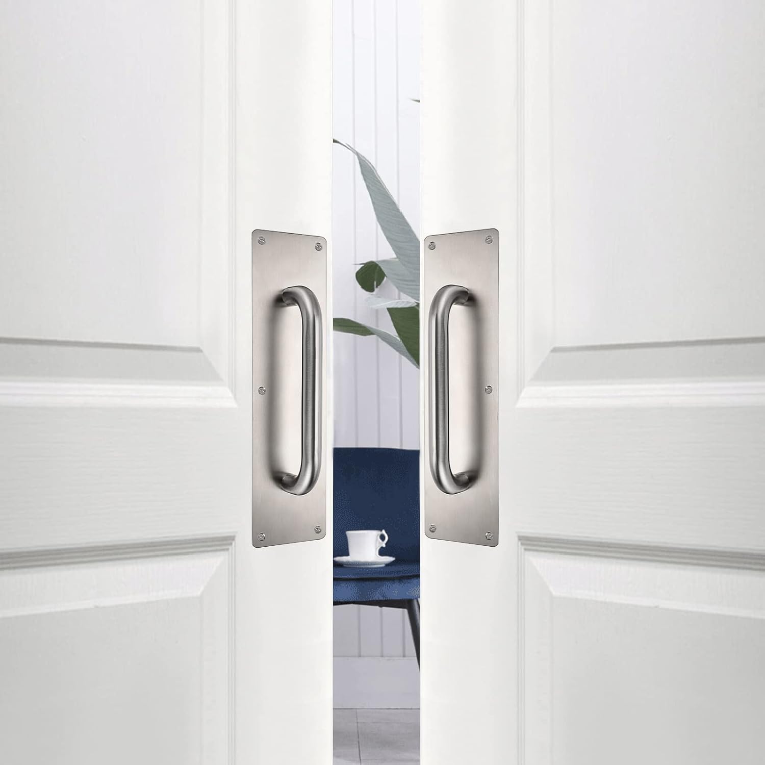 Sumnacon 4PCS Stainess Steel Door Push Plates,Sturdy Door Handle Plates with Screws, Solid Door Pulls for Home Office Public Commercial Places,Silver
