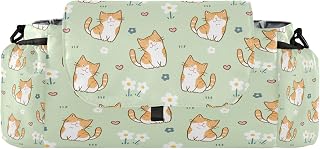 Kigai Universal Baby Stroller Organizer, Cute Cat Detachable Stroller Caddy Accessories Bag with Insulated Cup Holder and Adjustable Straps for Diaper, Phone, Toys
