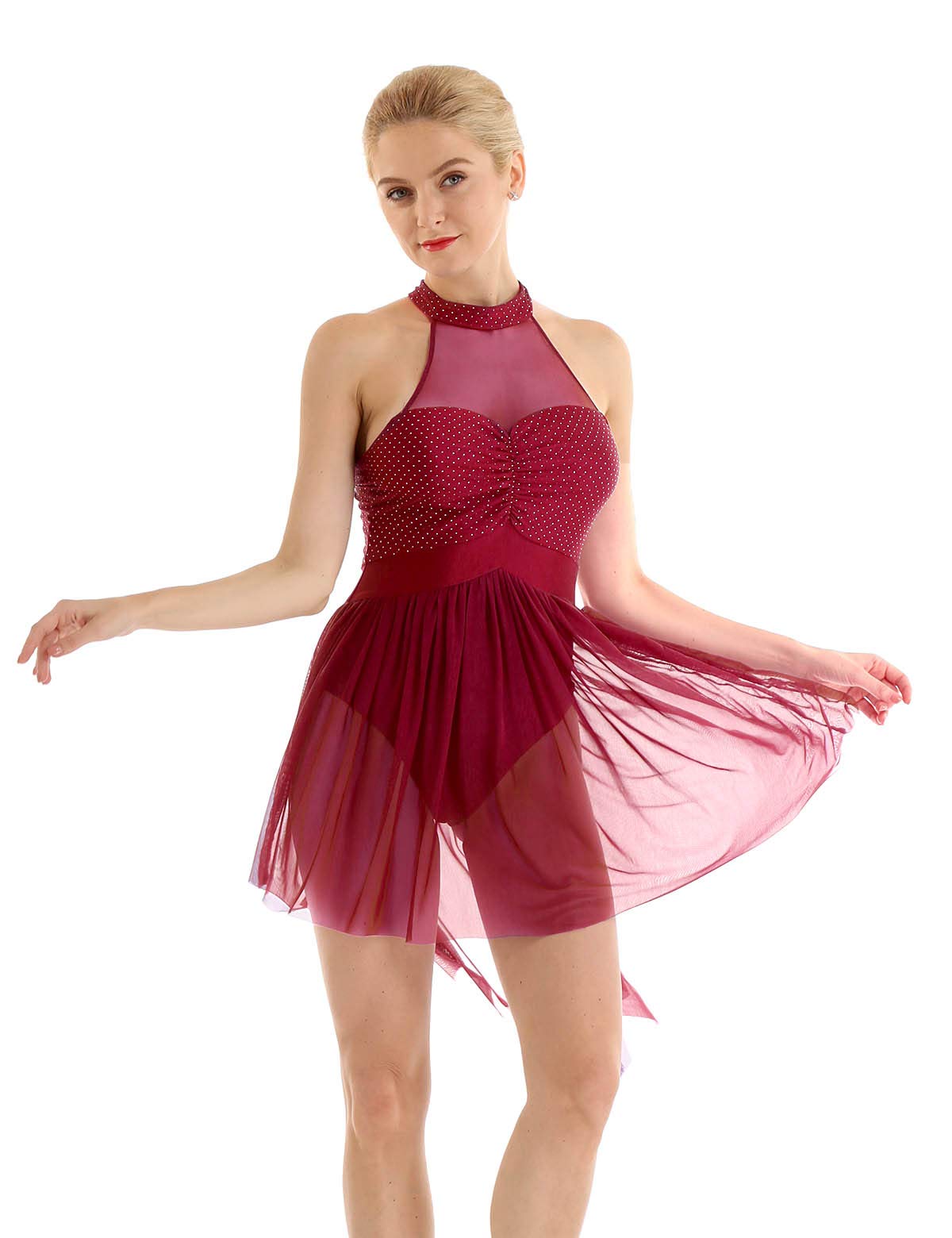 Ensemble Danse Contemporaine Femme 2 Pièces - Justaucorps Asymétrique + Jupe Mesh, Tenue Ballet Lyrique Gym Crop Top XS-XL