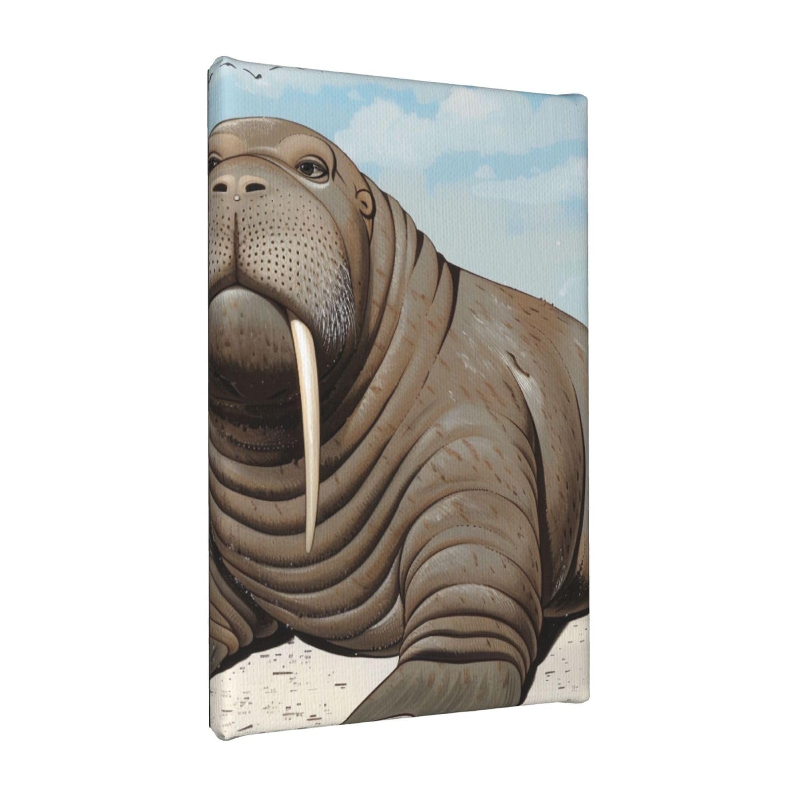 YKLJG Walrus Printed Wall Art Canvas Painting 20x30 CM Wooden Framed Picture Painting Artwork Prints for Bedroom Kitchen Home Office Decor