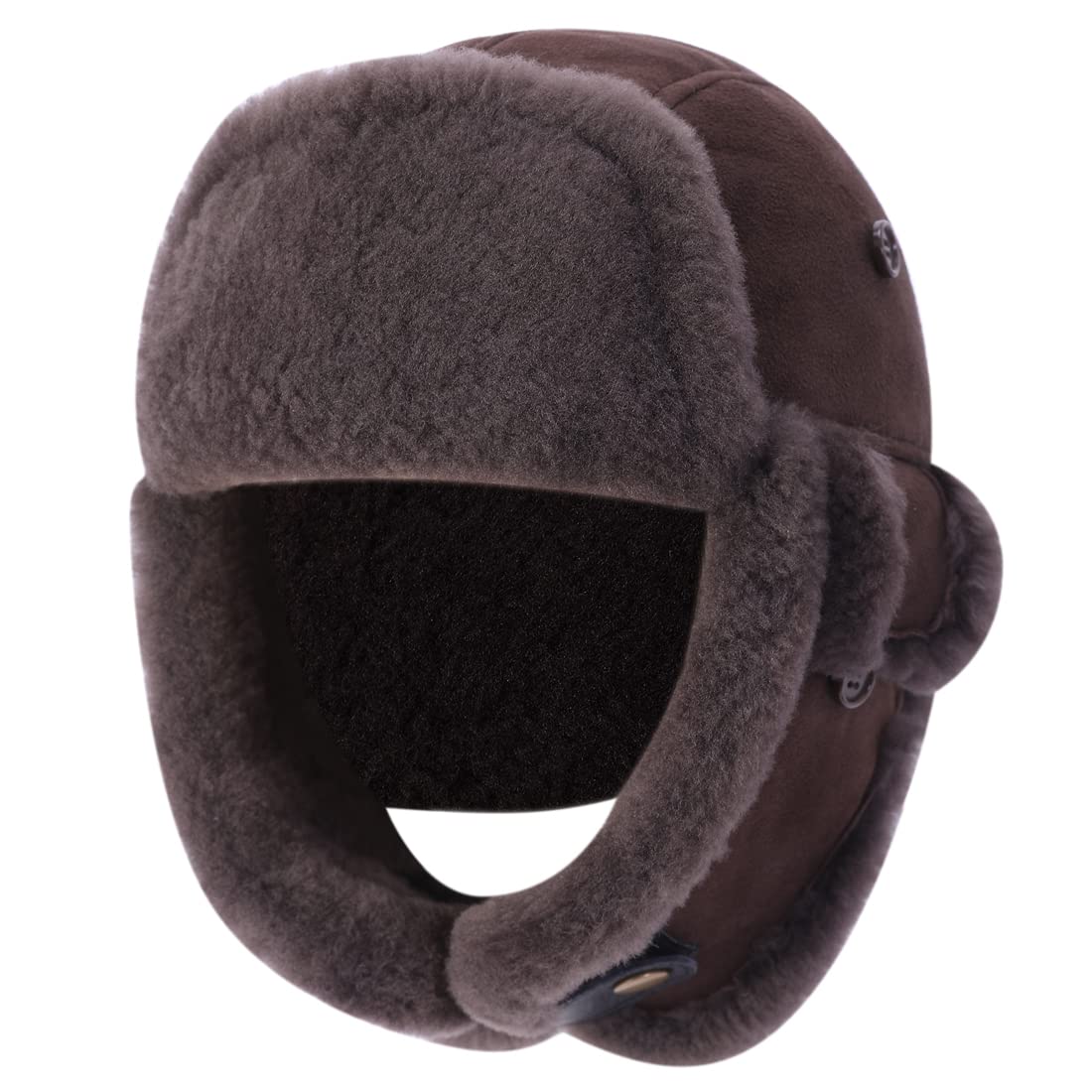 Harssidanzar Lammfell Shearling Wintermütze für Herren und Damen Echtes Leder Trappermütze Fliegermütze Aviatormütze Ushanka Bomber Hut mit Ohrenklappen CU603EU1
