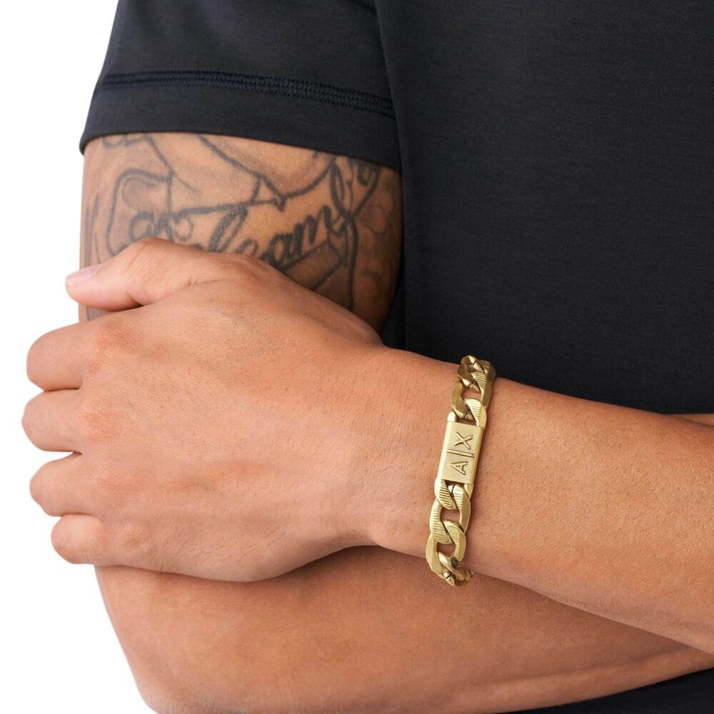Armani Exchange Bracciale da uomo in acciaio inossidabile con chiusura a moschettone