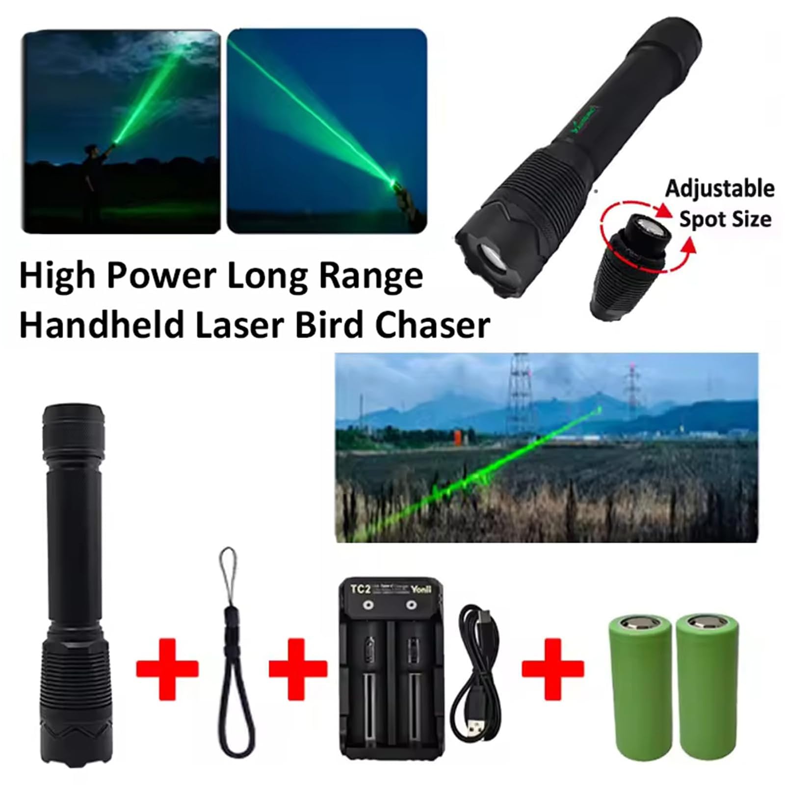 Linterna Portátil con Láser De Luz Verde para Ahuyentar Aves, Repelente De Pájaros Láser De Mano con Función De Linterna, Dispositivo Recargable para Ahuyentar Palomas Y Gorriones
