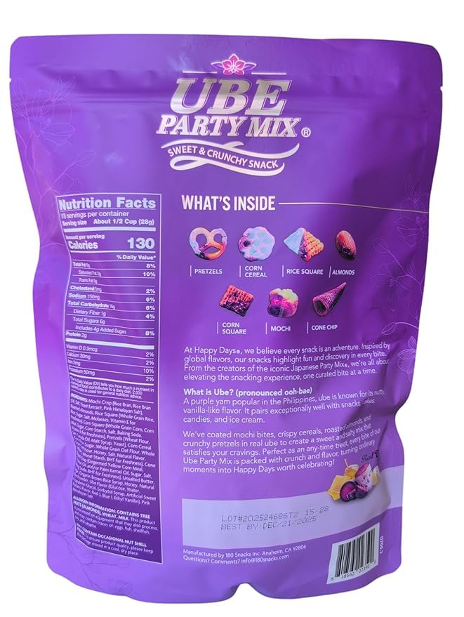 Party Mix Sweet & Crunchy Snack with Purple Yam, Pretzels, Almonds, Cereal Mix, 18 oz