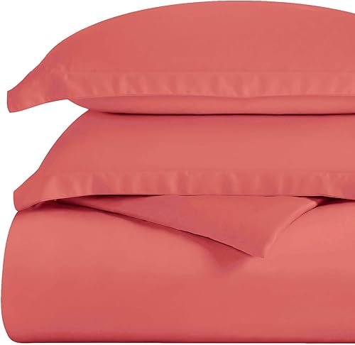 Miniatura 1 de Algodón peinado de grapa larga 100% Premium de 300 hilos, juego de fundas para edredón de 2 unidades tamaño twin, una sola capa, sólido, borgoña