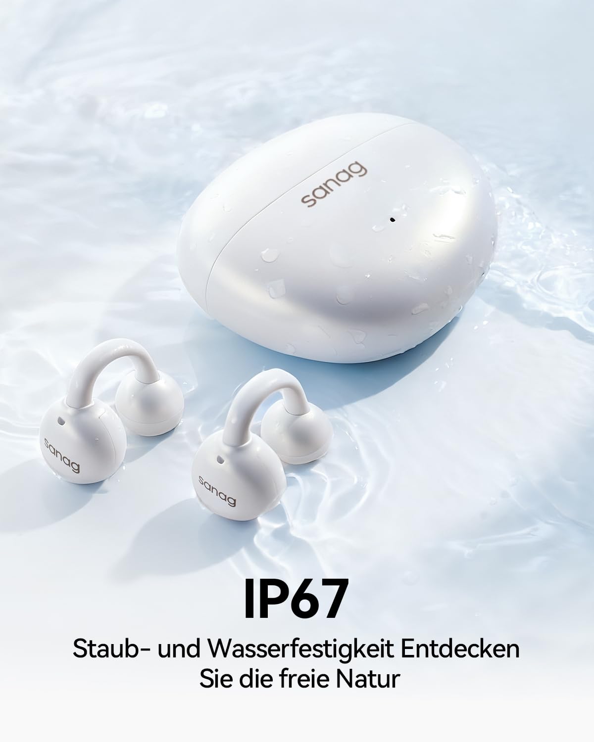 SANAG S7SUltra Open Ear Kopfhörer, Clip On Earbuds Kabellos Dyna HiFi, Bluetooth 6.0, 40H Spielzeit, IP67 Wasserdicht, 4g, ENC Geräuschunterdrückung für Anrufe, Sicherer Halt für Laufen, Radfahren