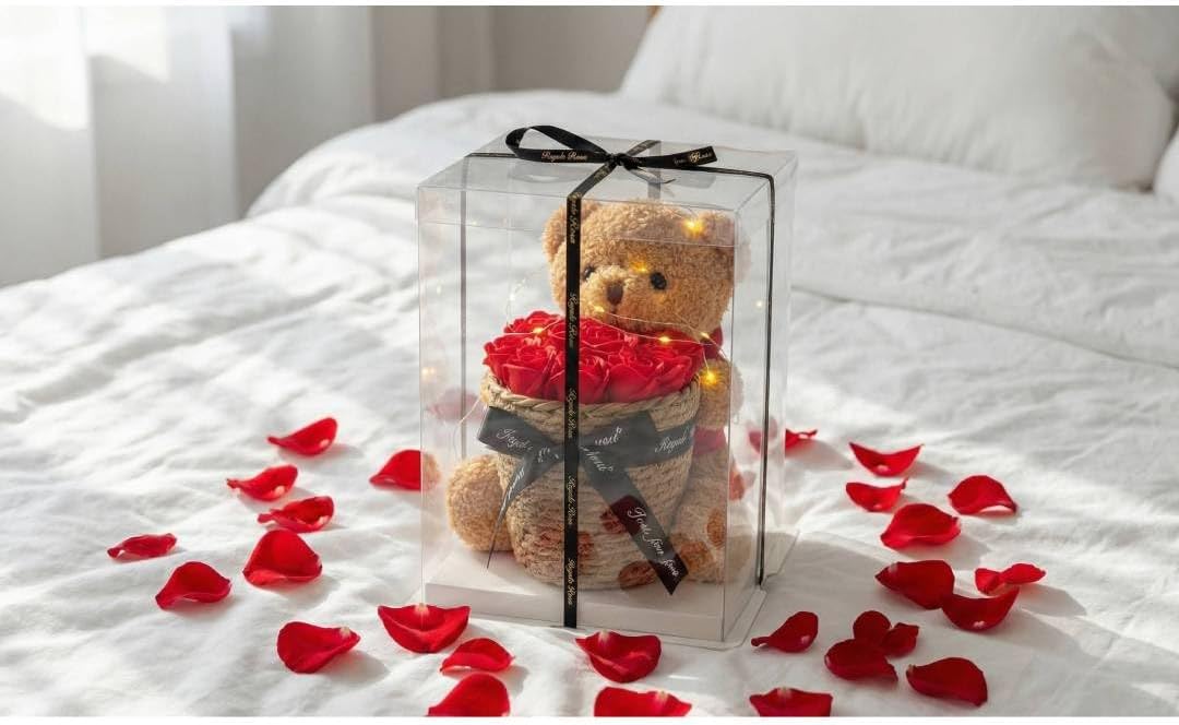 Luxury Eternal Rose Teddy Bear in Gift Basket - Perfect Romantic Gift for Wife, Girlfriend, Valentine's Day, Birthday and Wedding image 2